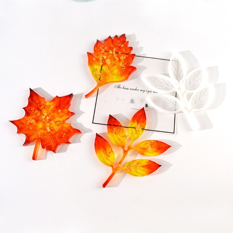 ARIN 5Pcs Leaves Coaster Silicone Resin Mold Tropical Maple Leaf Resin Casting Mold