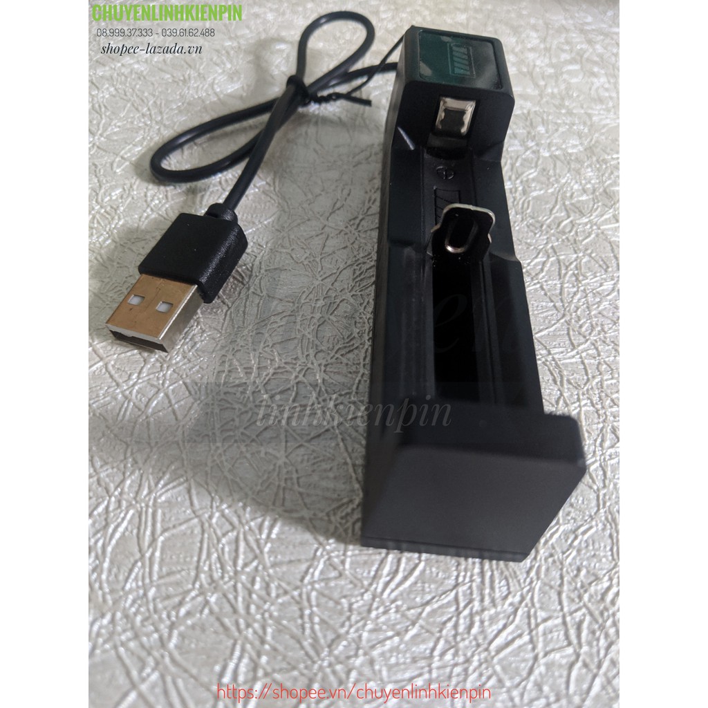 Bộ Sạc Pin lion 3.7v 1 cell , cáp USB type A hỗ trợ 10440, 14500, 16340, 16650, 14650, 18350, 18500,26650... (BL64_165 )