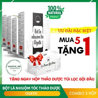 COMBO 5 HỘP BỘT LÁ NHUỘM TÓC OGATIC TẶNG THÊM 1 HỘP BỒ KẾT GỘI ĐẦU THẢO DƯỢC
