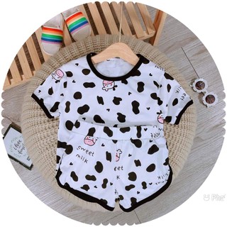bộ cộc cotton bò sữa bé trai bé gái hình in lụa ngộ nghĩnh size 7 đến 27 cân