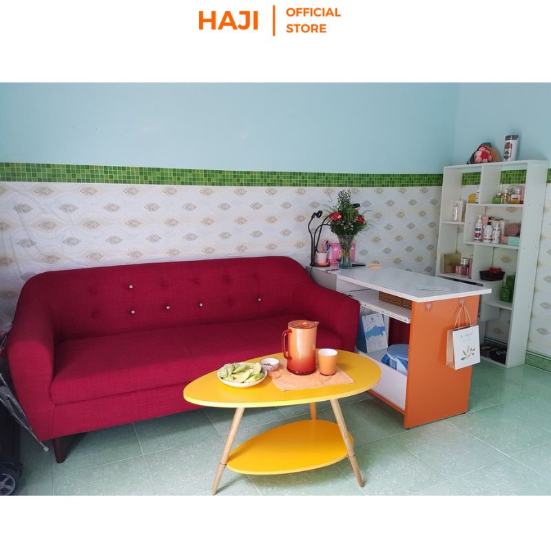 Bàn trà 2 tầng hiện đại chân gỗ sồi chống xước dễ vệ sinh HAJI A56