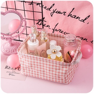 [Hàng có sẵn] Giỏ vải đựng đồ caro hồng