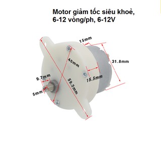 Motor giảm tốc siêu khoẻ, 6-12 vòng/ph, 6-12V