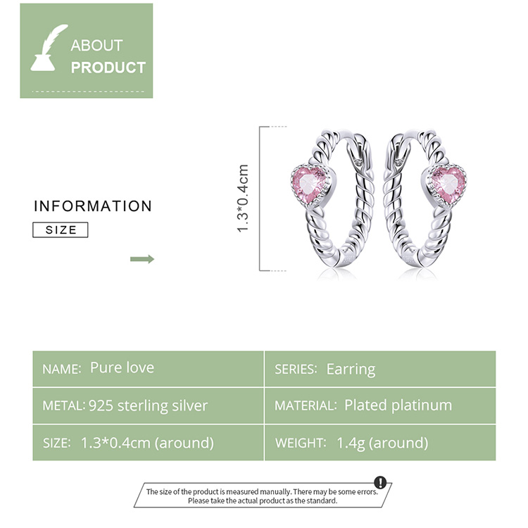 BAMOER Bông Tai bạc 925 Đính Đá Zircon Màu Hồng Thời Trang Cho Nữ SCE1081