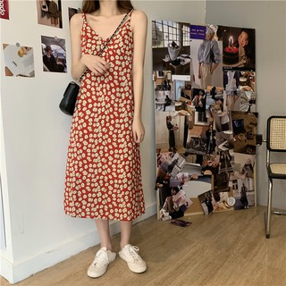 Váy Maxi hai dây hoa nhí nữ tính hàn quốc