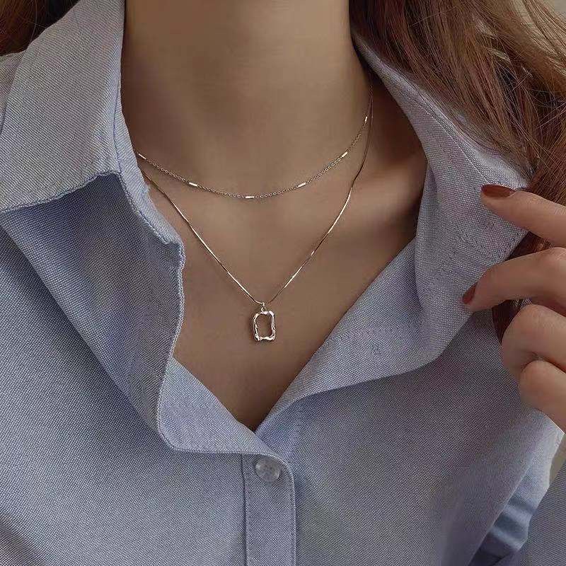 Vòng cổ choker dây xích nhiều lớp gắn mặt trang sức màu vàng bạc cổ điển cho nữ