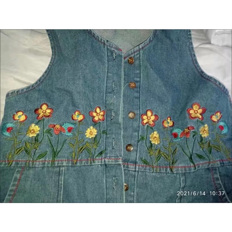 Yếm Jean Dáng Suông Dài Thêu Hoa Taobao Order Kèm ẢNH THẬT