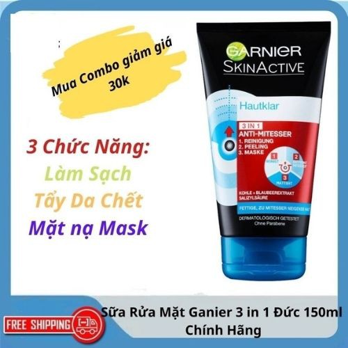 Sữa rửa mặt Garnier Skinactive Đức 3 in1, 150ml 3 Chức Năng phù hợp với rửa mặt da nhờn và da mụn đầu đen - trend girls