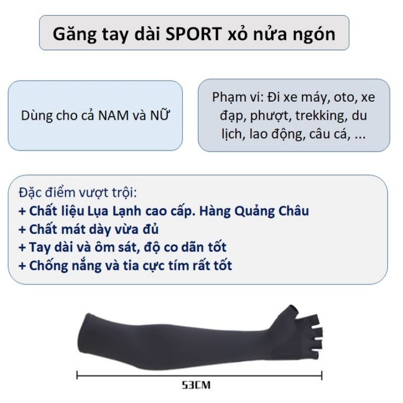 Găng tay chống nắng SPORT bao tay đi nắng nam nữ SPORT xỏ ngón có vân chống trượt