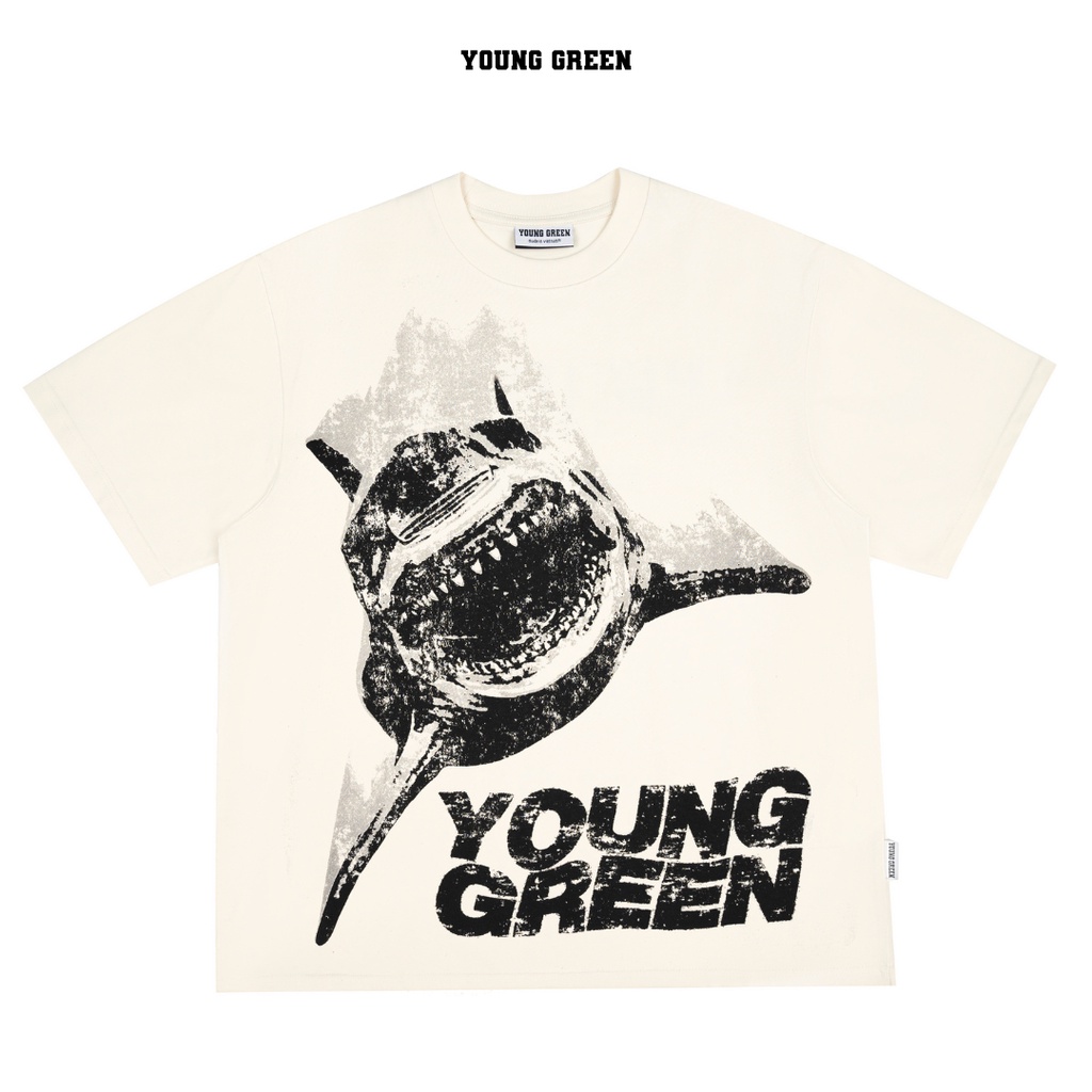 Áo thun YOUNG GREEN Shark Cream - Chất liệu 100% thun cotton vải 250gsm