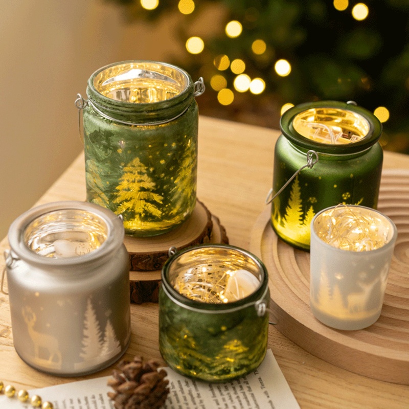 Giá Đỡ Đèn Cầy Bằng Thủy Tinh Hình Tuần Lộc / Cây Thông Noel Độc Đáo Trang Trí