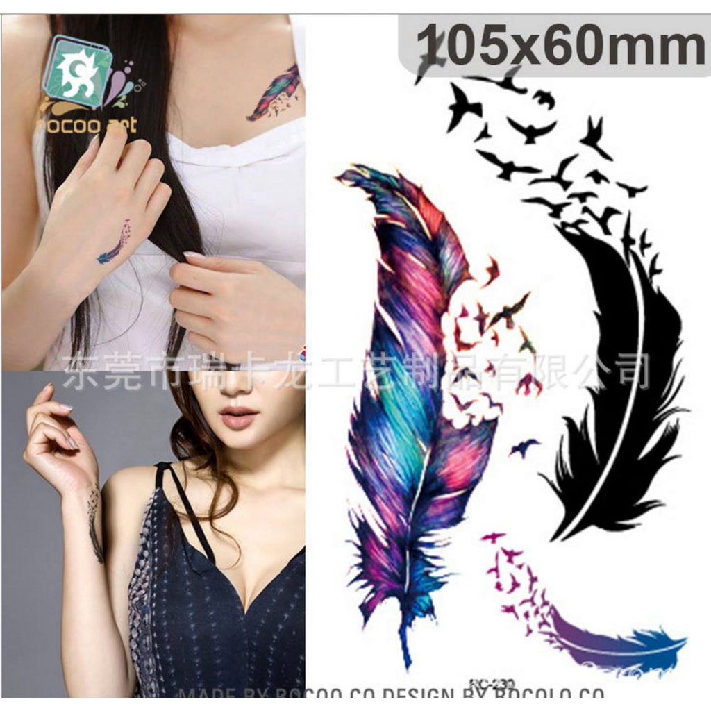 Hình xăm dán lông vũ siêu cute 10xx6cm