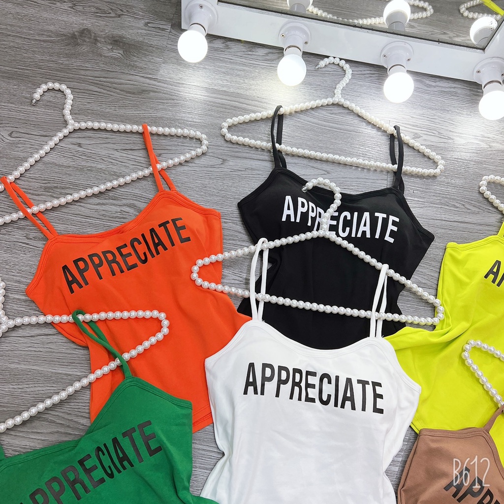 Áo hai dây body nữ phối chữ phía trước appreciate