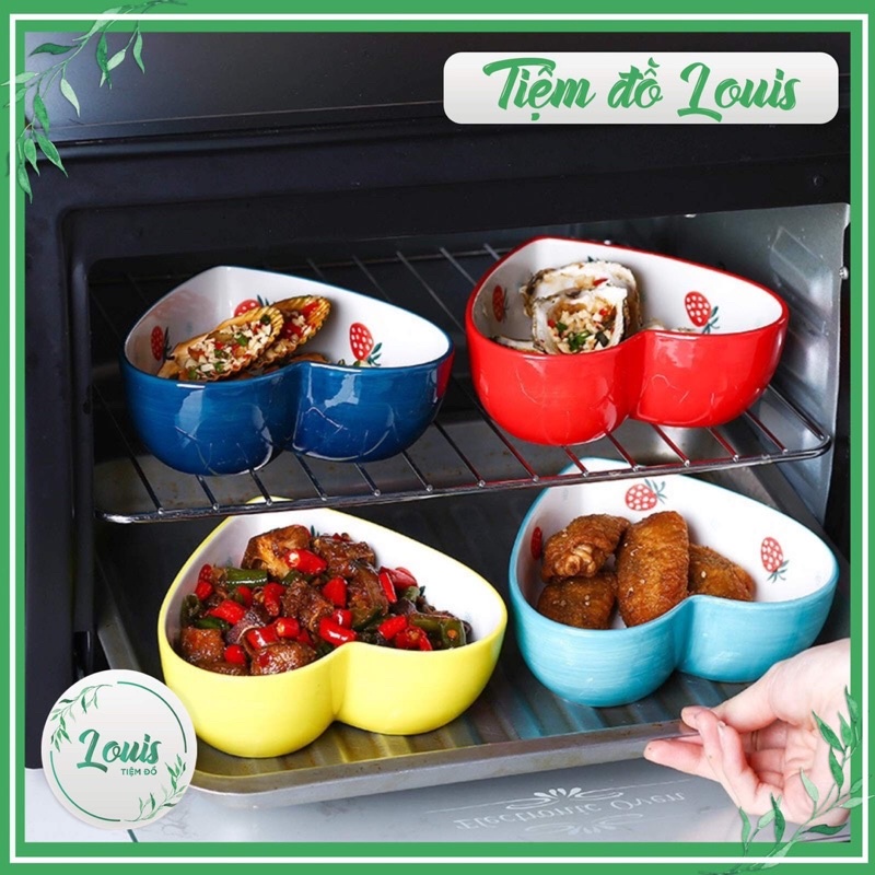 Bát sứ hình trái tim hoạ tiết DÂU TÂY  Chén sứ ăn cơm, đưng salad decor phong cách Bắc Âu