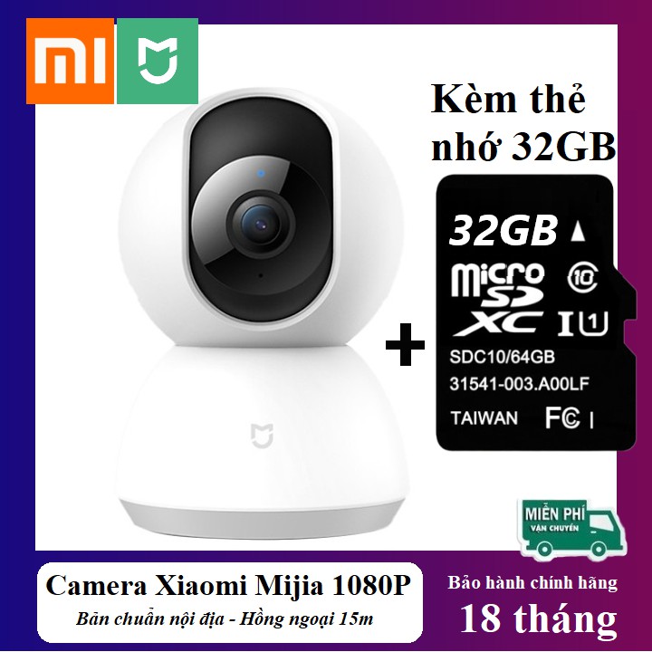 Camera IP Xiaomi Mijia 1080P - Xoay 360° - Bảo hành toàn quốc 18 tháng [Kèm thẻ nhớ 32GB]