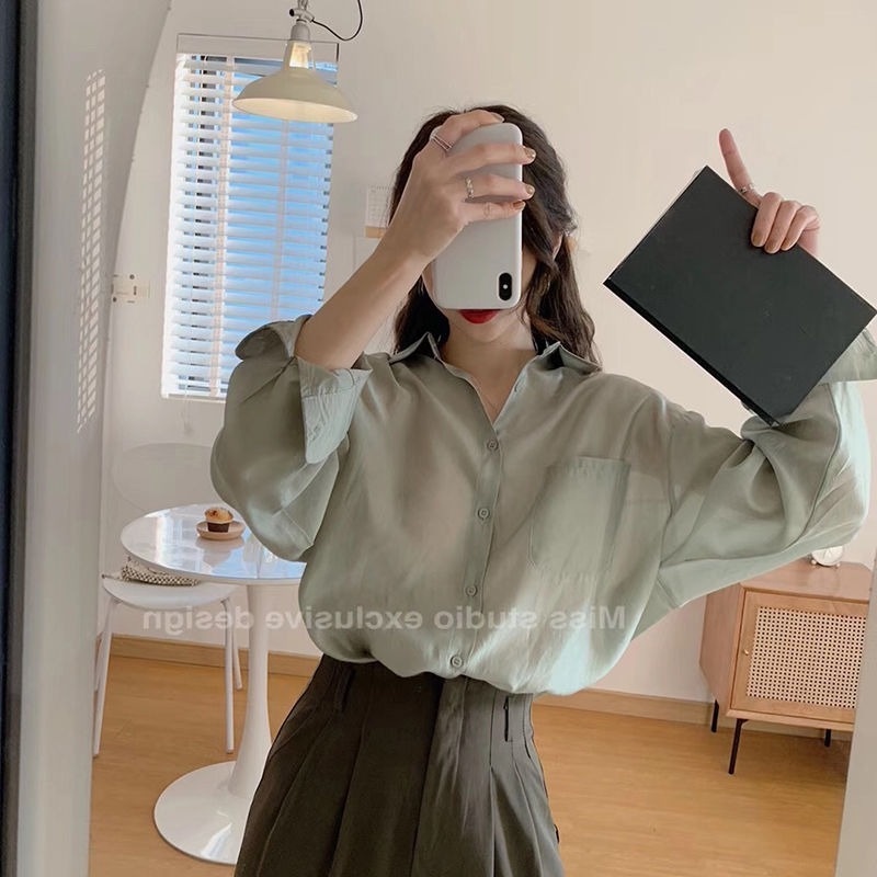 Áo Sơ Mi Chiffon Mỏng Tay Dài Màu Trắng Trong Suốt Dành Cho Nữ