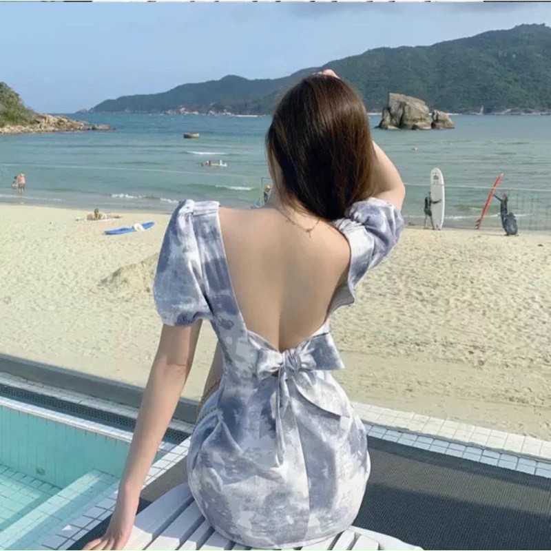 [Mã SKAMSALEP6 giảm 10% tối đa 100K đơn 150K] Đầm loang màu hở lưng thắt nơ | BigBuy360 - bigbuy360.vn