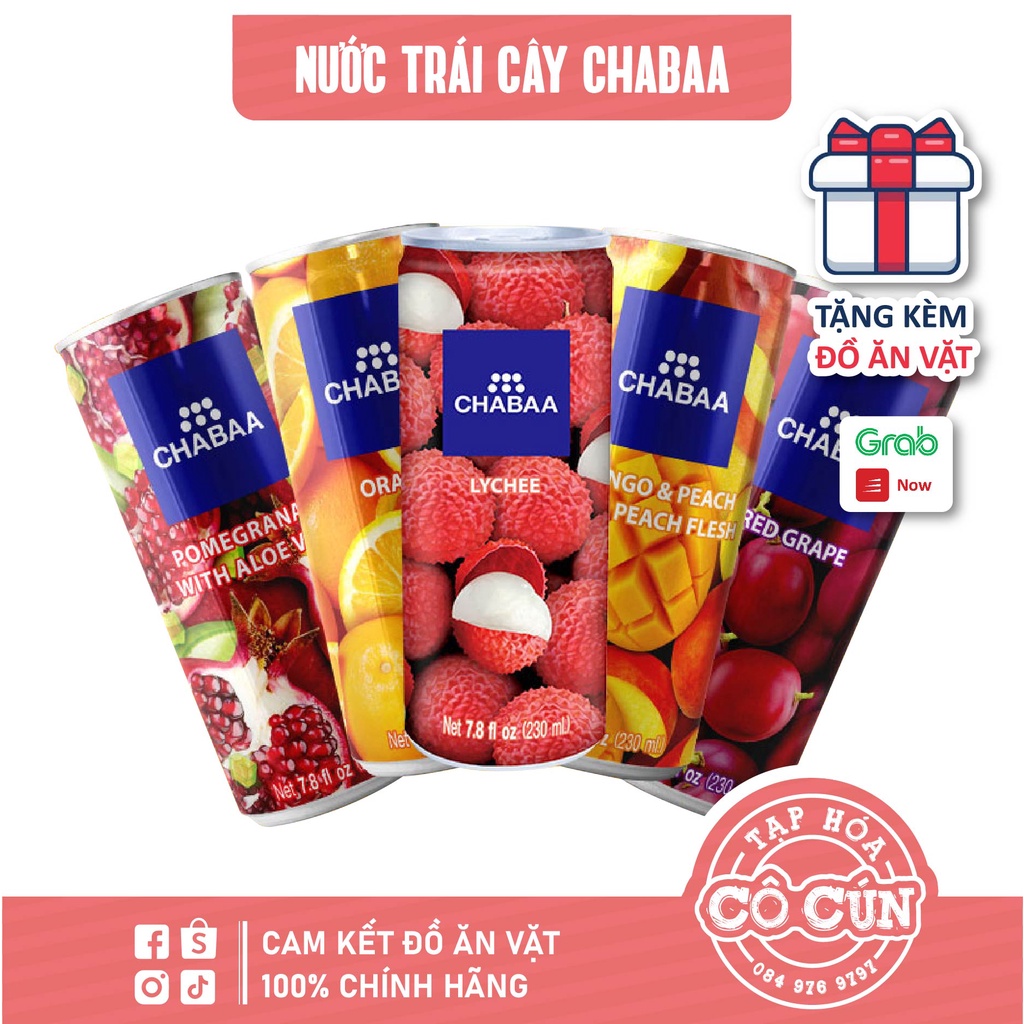 Nước trái cây ép Chabaa - đủ vị trái cây tươi mới, lon 230ml