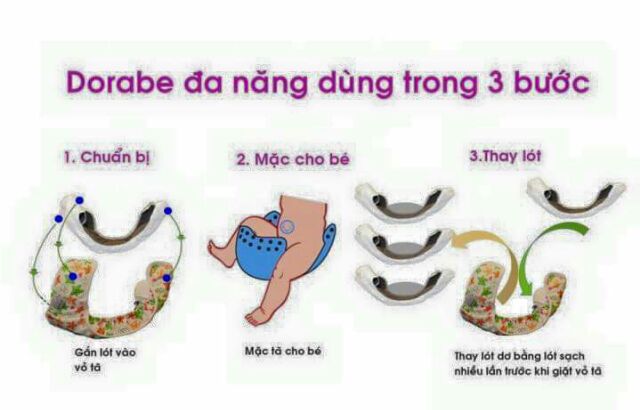 Bộ bỉm vải Dorabe size M đa năng cho bé 3-16 ký gồm vỏ + lót
