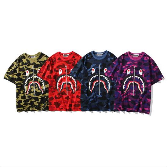 BAPE Áo Thun Chất Liệu Vải Cotton Có Thêu Hoạ Tiết Cổ Điển Tay Ngắn