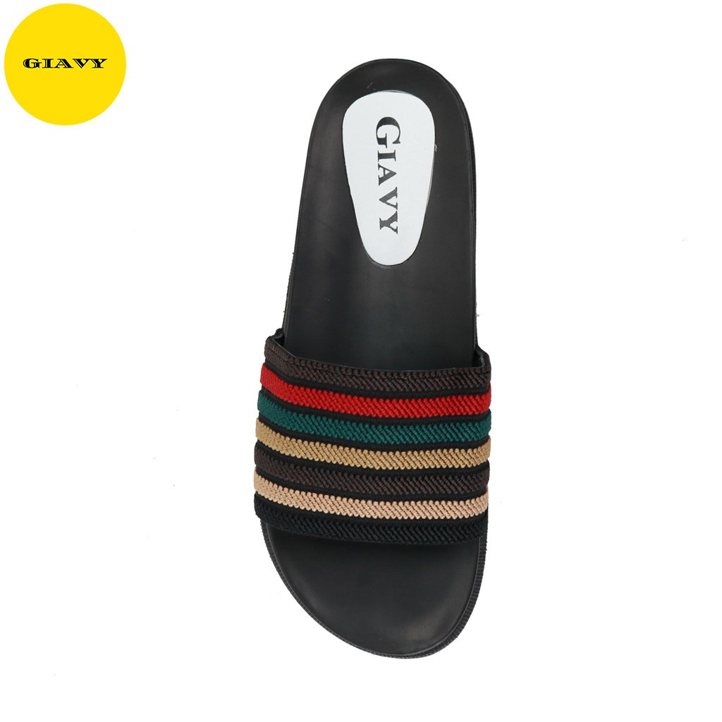 Dép nữ quai ngang sọc mix màu xinh xắn, đế cao  A82 - GIÀY GIAVY