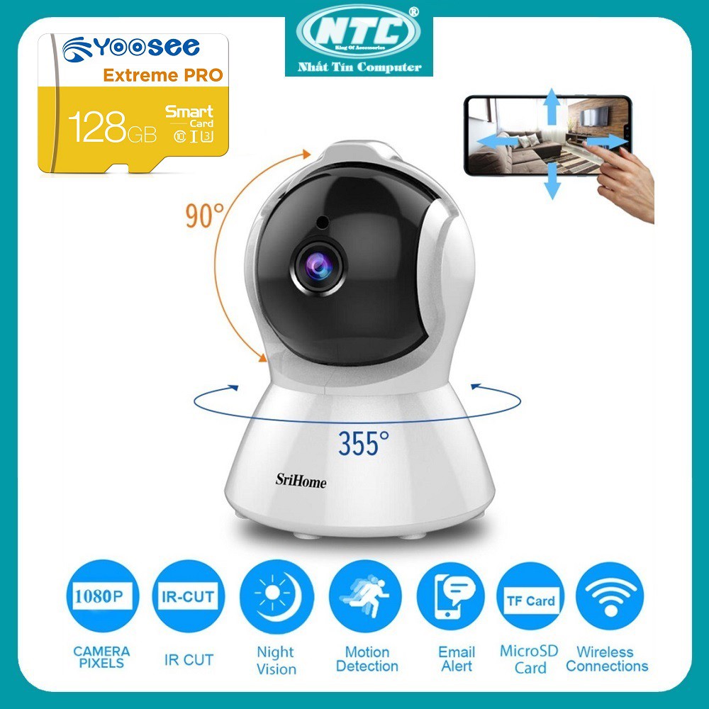 Camera IP Wifi SriHome SH025 2MP FullHD 1080P, xoay 355 độ (Trắng) - 4 phân loại tùy chọn