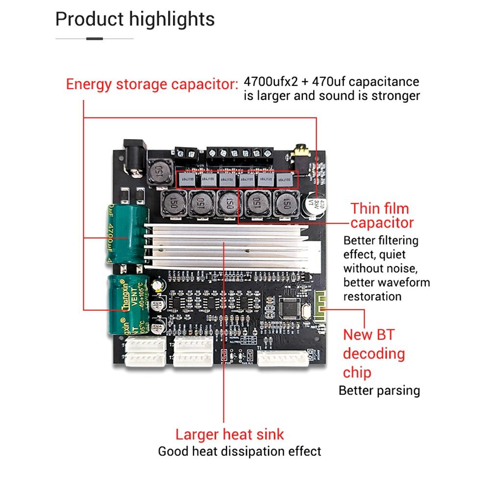 Bảng mạch khuếch đại âm thanh bluetooth Adieepen 2.1 kênh ZK-TB22P TPA3116D2 50W * 2 + hỗ trợ ứng dụng Wuzhi