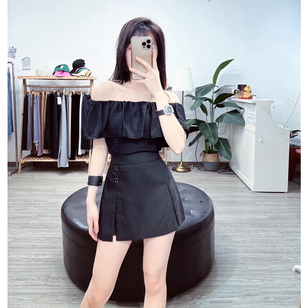 Áo trễ vai bèo chất xốp mềm nhẹ phối với chân váy,quần đều xinh - Áo kiểu nữ