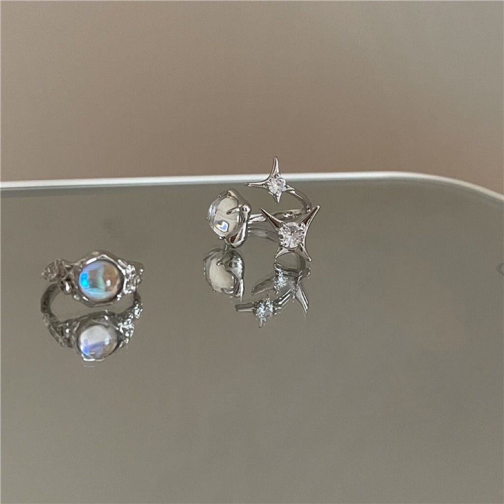 Nhẫn Hở Đính Đá Opal Kim Cương Ngôi Sao Ngọt Ngào Và Mát Mẻ Dạng Hở Dễ Điều Chỉnh