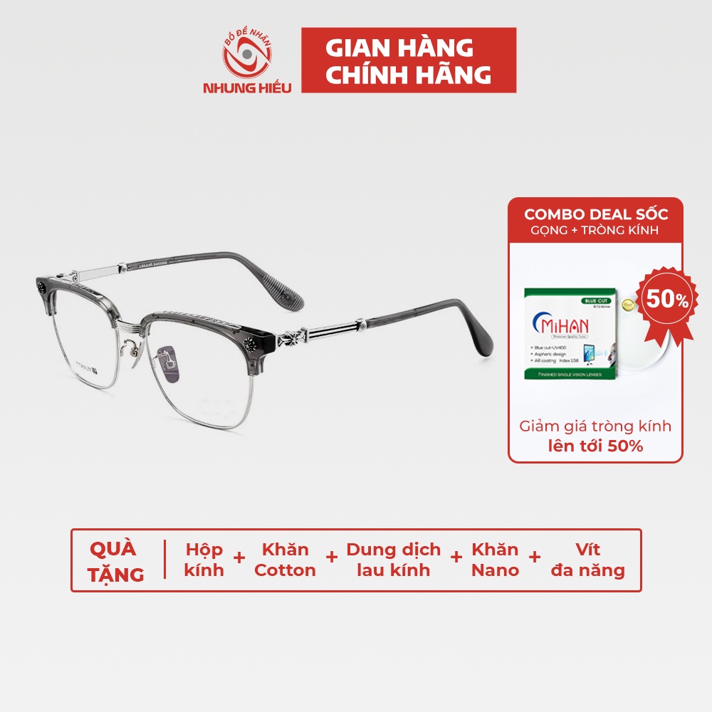 Gọng kính cận nam nữ NHUNG HIẾU dáng vuông 5192 phong cách thời trang chrome heart titan cao cấp