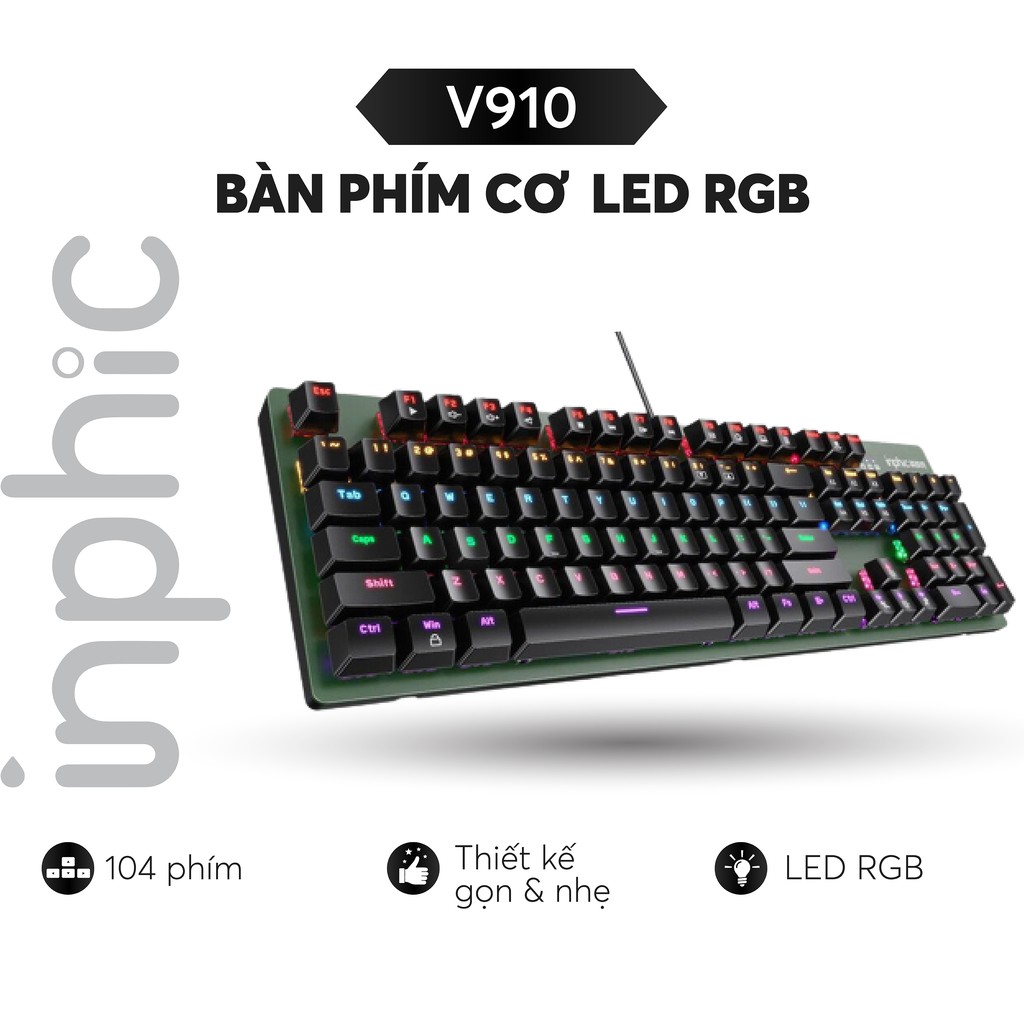 Bàn Phím Cơ INPHIC V910 Bàn Phím Chơi Game Có Dây Chuyên Nghiệp LED RGB Mix Backlit 104 Phím - Chính Hãng