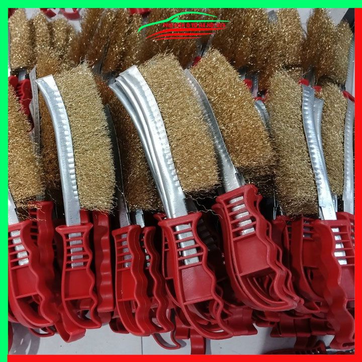 Bàn chải đánh gỉ cán đỏ sợi thép mạ đồng