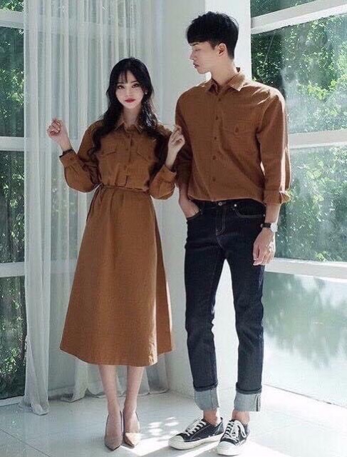 Váy đôi kiểu sơmi và sơmi nam phối hợp