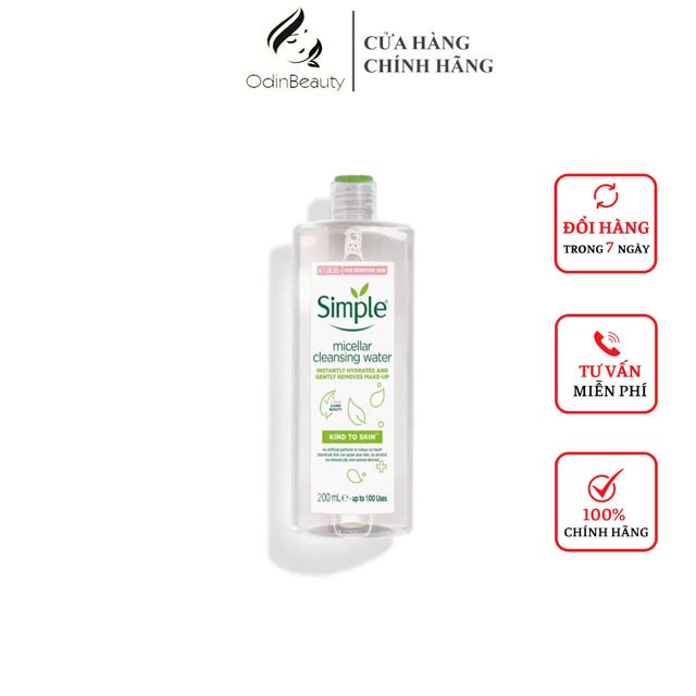 Nước tẩy trang Simple Micellar  Freeship  làm sạch da, không chứa cồn, không gây khô rát 200ml
