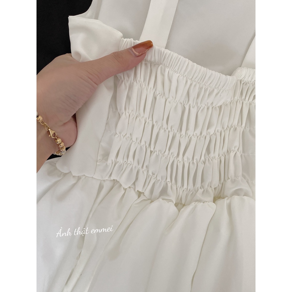Đầm hai dây buộc nơ, váy hai dây trắng xèo hàn quốc Emme v8 | BigBuy360 - bigbuy360.vn
