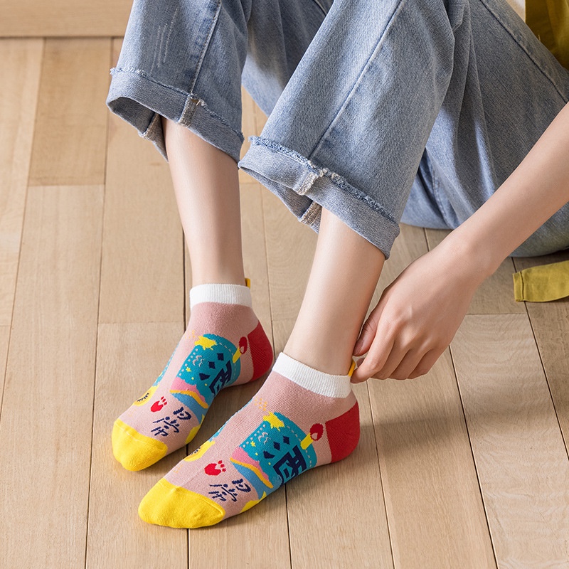 WAFNHA D496 Vớ Cotton In Hình Tên Lửa Hoạt Hình Dễ Thương Cho Nữ