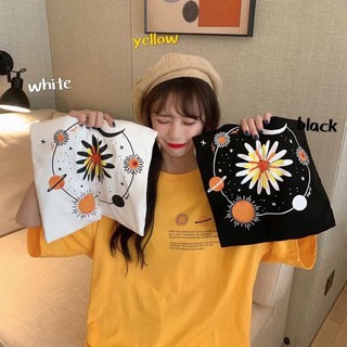 Áo thun tay lỡ nữ SAM CLO freesize phông form rộng Unisex, mặc cặp, nhóm, lớp in hình hoa cúc TRĂNG SAO