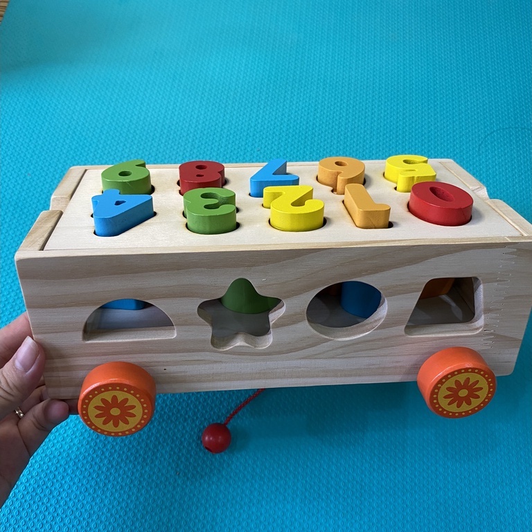 Xe thả hình khối bằng gỗ, thả hình khối xe kéo thae hình khối cho bé Fireman kids