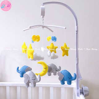 Đồ Chơi Treo Nôi Cho Bé [TẶNG BẢNG TÊN CHO BÉ], 35 Bản Nhạc Không Lời, Chuyển Động Xoay Vòng (Voi Xám)