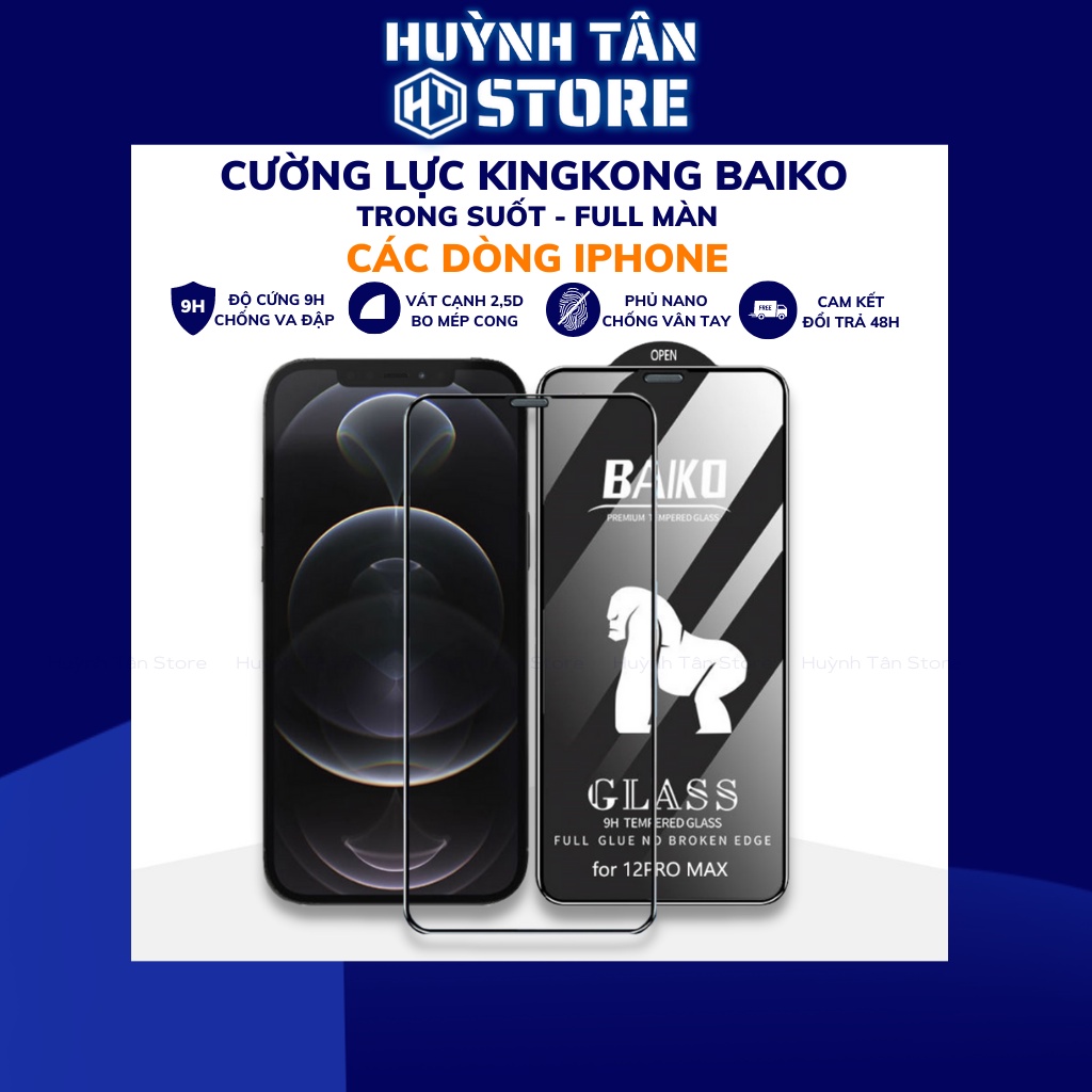Cường lực kingkong BAIKO iphone 13 pro max 13 12 11 pro max xr xs max x 7 plus 8 plus full chống vỡ cạnh huỳnh tân store