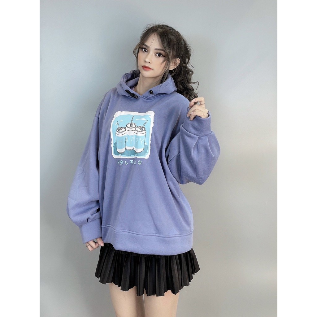 Áo Hoodie Nỉ Bông Tay Phồng in 3 LON NƯỚC Form Rộng Unisex Nam Nữ Ulzzang