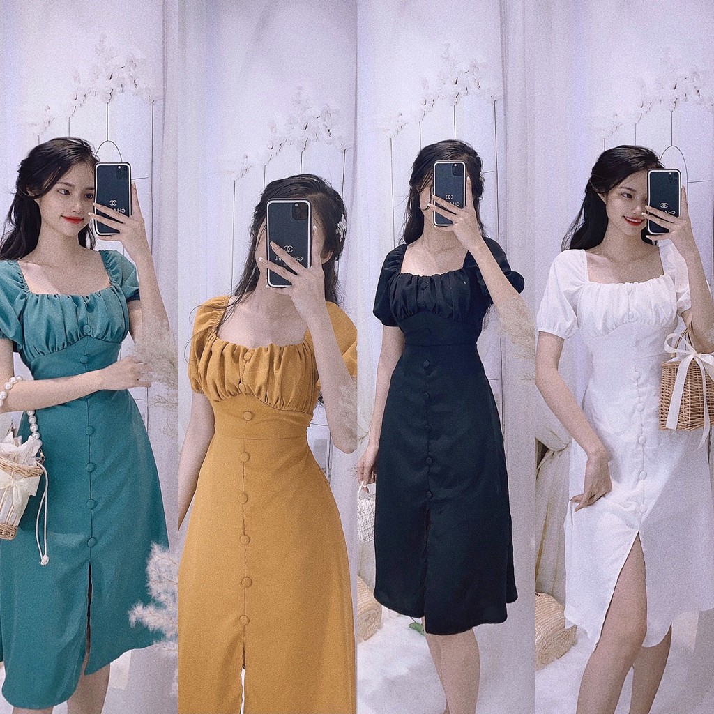 ĐẦM NHÚNG NGỰC KẾT HỢP NÚT BỌC XẺ TÀ ĐI TIỆC CỰC KÌ SANG VỚI CÁC MÀU TRƠN XANH VÀNG ĐEN TRẮNG