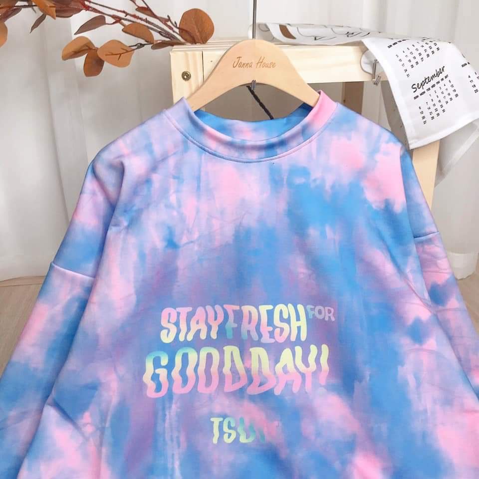 ÁO NỈ LOANG SWEATER TSUN STAY FRESH FOR GOOD DAY Hồng Xanh Tay Dài