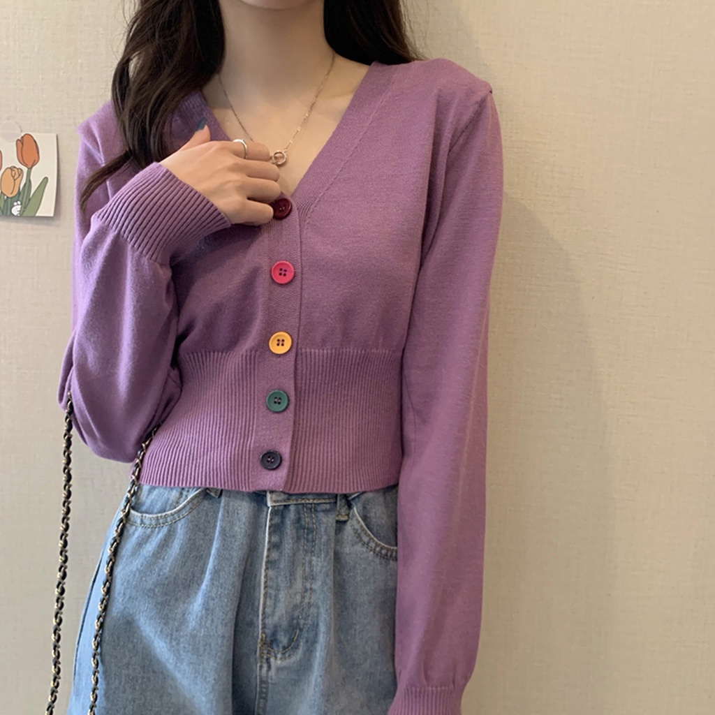 SUXI Áo cardigan dệt kim tay dài cổ chữ V thiết kế mới thời trang mùa thu theo phong cách hàn quốc cho nữ