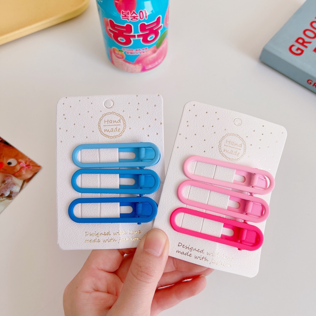 Set 3 Kẹp Tóc Hình Học Màu Sắc Kẹo Ngọt Phong Cách Hàn Quốc Đơn Giản Cho Nữ