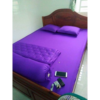 trọn bộ chăn ga vỏ gối thun Hàn Quốc mát mịn tím đậm (chọn màu)