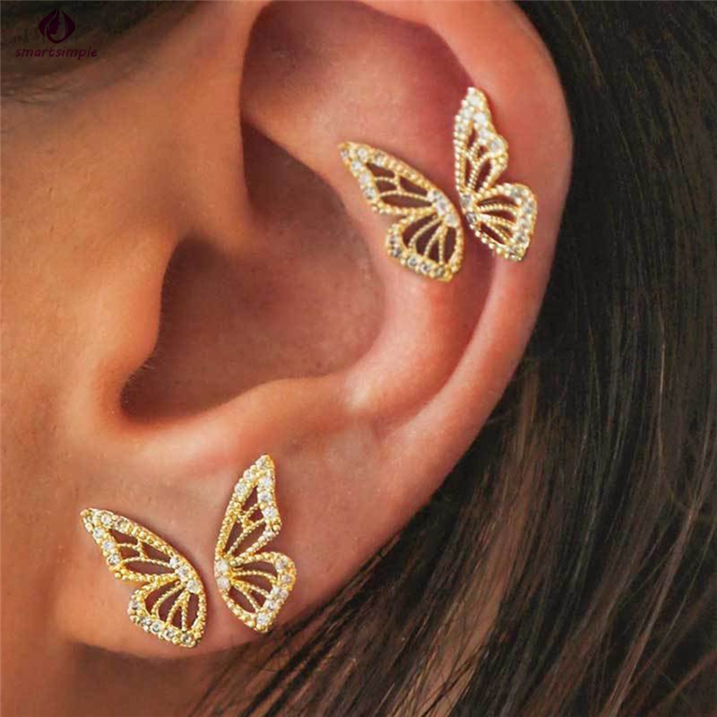 Bông tai hình cánh bướm đính đá sang trọng thời trang cho nữ