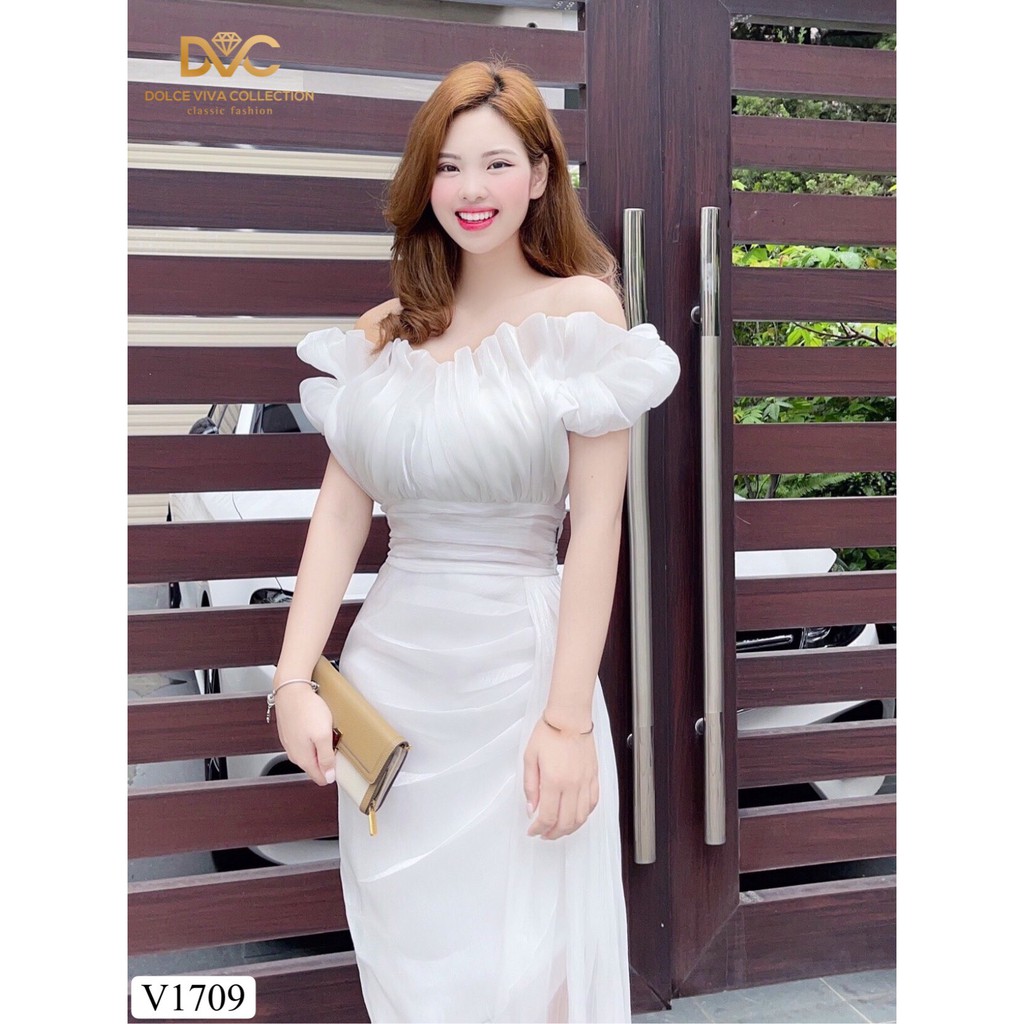 Váy trắng dự tiệc trễ vai V1709 - Đẹp Shop DVC (Kèm ảnh thật trải sàn do shop tự chụp) | BigBuy360 - bigbuy360.vn