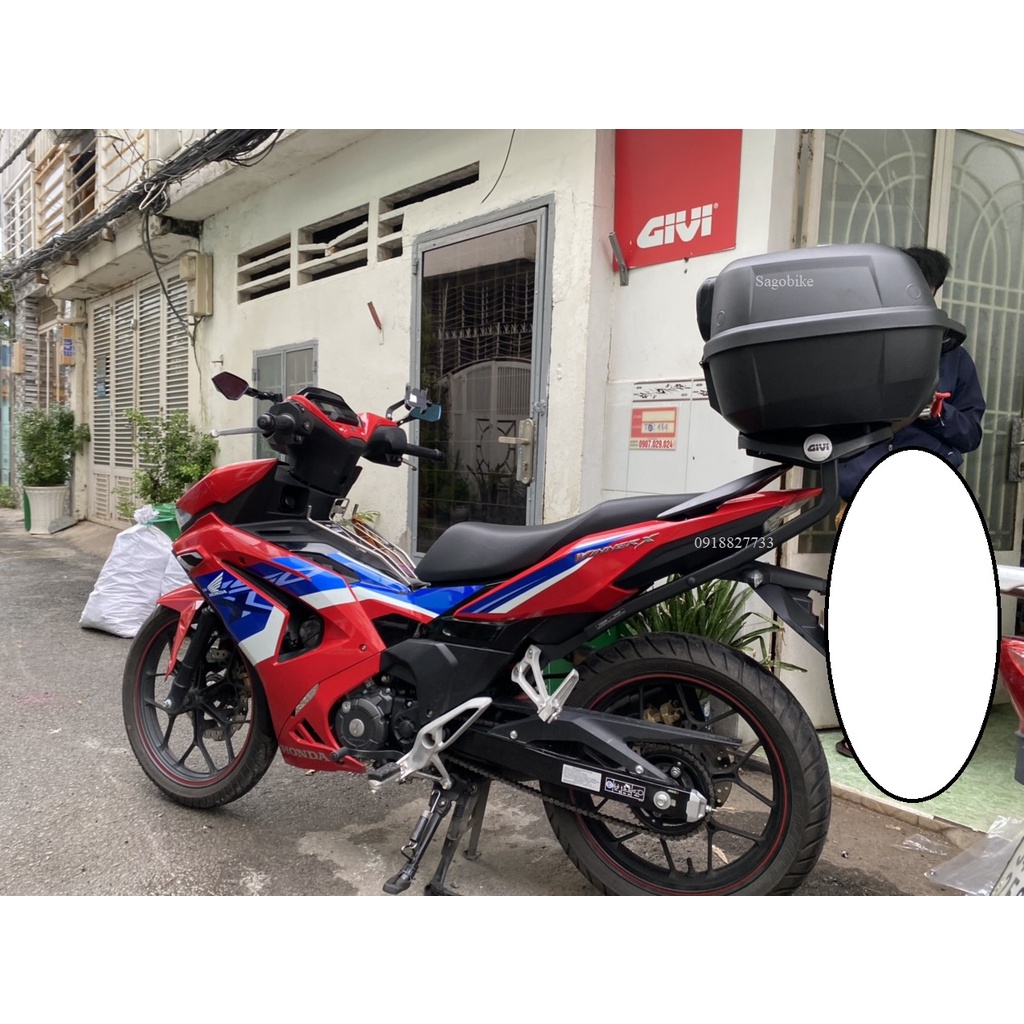 Thùng xe Winner X 2022 thùng Givi E43NTL, tựa lưng BE43N V2, baga HRV Winner X V3, hàng Givi chính hãng, bảo hành 2 năm