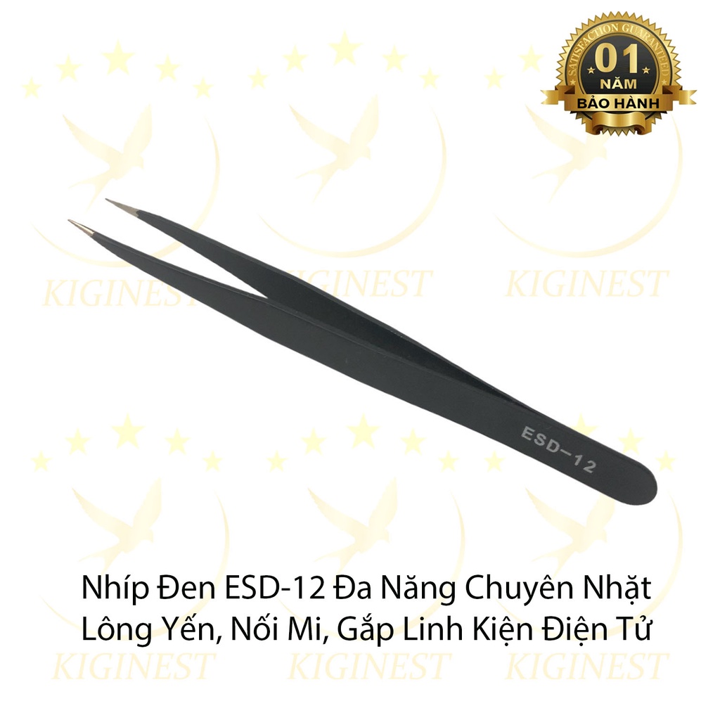 Nhíp đen ESD-12 tặng khách nhặt lông yến, nối mi,gắp linh kiện điện tử